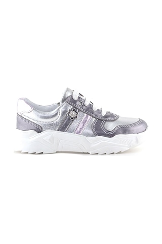 Rakerplus Hakiki Deri Platin Pembe Çiçek Metal Detaylı Kız Çocuk Spor Ayakkabı Platin