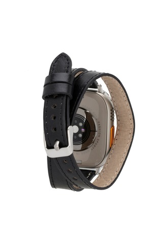 Alpıne Slim Double Tour Noir Black Hakiki Deri Apple Uyumlu Watch Kordonu - 44/45/46/49mm