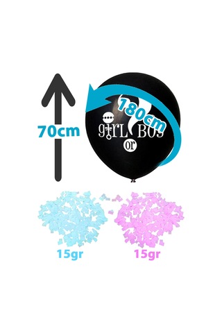 Büyük Girl Or Boy Siyah Cinsiyet Belirleme Partisi Balonu Konfeti