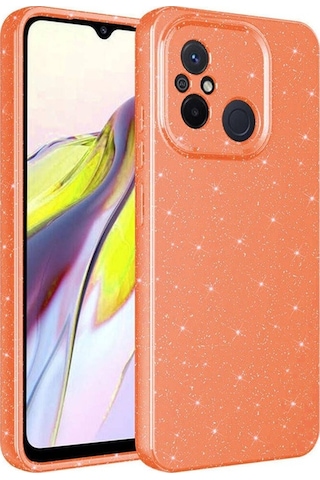 Xiaomi Redmi 12c Kılıf Kamera Korumalı Simli Lüks Zore Koton Kapak Turuncu