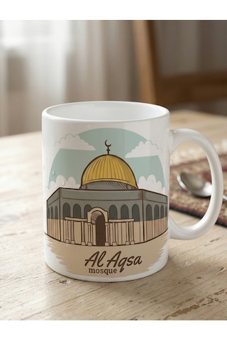 Özgür Filistin Free Palestine Ve Mescidi Aksa Temalı Özel Tasarım Çift Taraflı Baskılı Kupa Bardak Beyaz