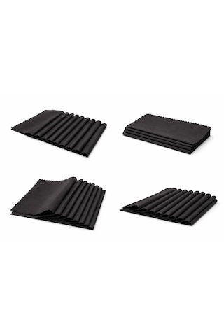 Gözlük Temizleme Bezi, Siyah, 10'lu Set, Mikrofiber Kumaş, Telefon Kamera Tablet Ekran Temizleme