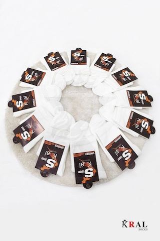 Kral Socks Unisex 12 Çift Beyaz Çizgili Pamuklu Kolej Tenis Çorabı Beyaz
