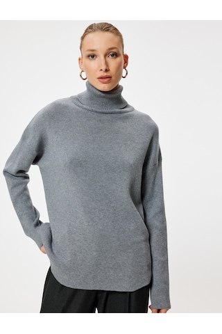 Koton Balıkçı Yaka Oversize Triko Kazak Uzun Kollu Yumuşak Dokulu Gri 5wak90238ht Gri