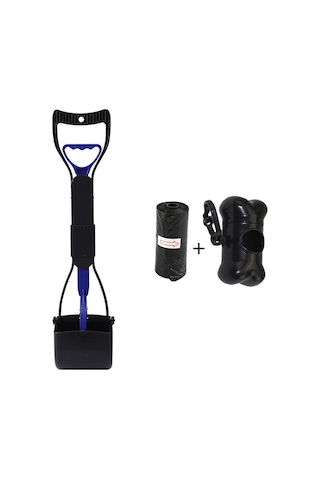 Dofolink Mavi Çift Yaylı Katlanabilir Köpek Kedi Kakanın Toplayıcı, 45 Cm Uzun Saplı, 20 Adet Çöp Poşeti Ve Saklama Kutusu Seti Mavi