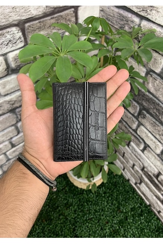 Guard Siyah Croco Desenli Hakiki Deri Lastikli Spor Kartlık Erkek / Kadın P1041 Siyah