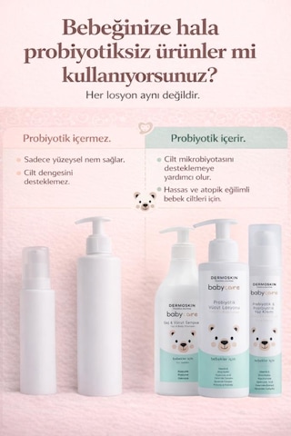 Babycare Probiyotik Bebek Bakım Seti Hassas Ve Atopik Eğilimli Ciltler İçin Şampuan + Vücut Losyonu + Yüz Kremi 3 Adımlı Bakım