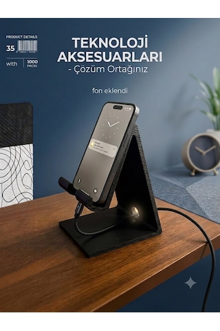 Telefon Tutucu Şarj Kablosu Takılabilir Telefon Standı Siyah