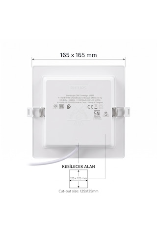 Philips 11.5w 1250 Lumen 6500k Beyaz Işık Kare Spot Kesim Yeri 125x125 Mm