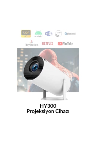 Wearfitpro Hy300-1 Taşınabilir Projektör 1080p Android Son Sürüm Kablosuz Bağlantı Mini Ev Sineması 4k Yansıtma