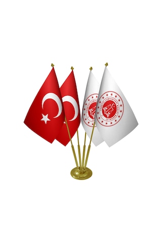 Masa Üstü Adalet Bakanlığı Bayrağı Türk Bayrağı Dörtlü Pirinç Dir