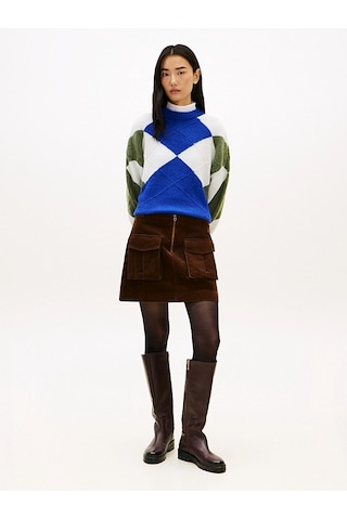Tommy Hilfiger Alpaca Blend Argyle C-nk Ls Swt Kadın Mavi Kazak - Ww0ww47464 Mavi
