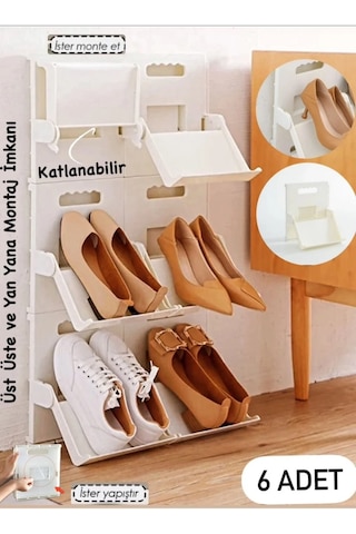 6 Adet Lyon Ayakkabı Rafı Dikey Istiflenebilir Yerden Tasarruflu Krem