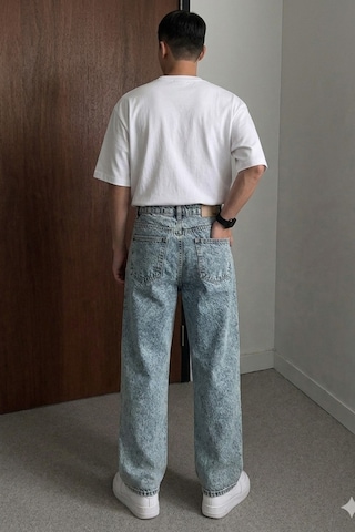 Tarz Cool Erkek Bol Paça Jean Pantolon Rahat Kesim Denim Mavi