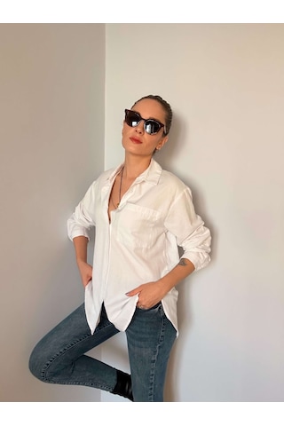 Ali Butik Ekru Basic Keten Gömlek Ekru