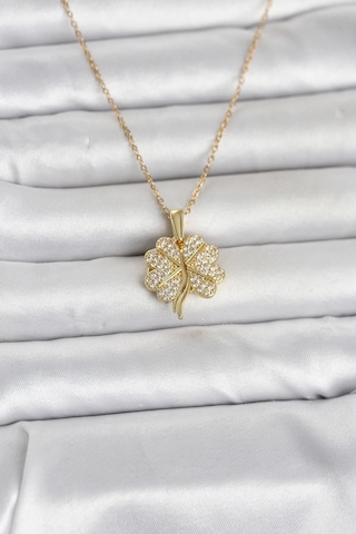 316l Çelik Gold Renk Açılabilir Yonca Model Zirkon Taşlı Kadın Kolye Karışık Renk
