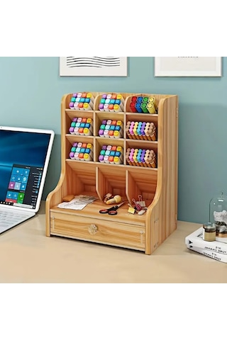 Larimar Bölmeli Ve Çekmeceli Ahşap Organizer - 9071151324155lmr Çok Renkli