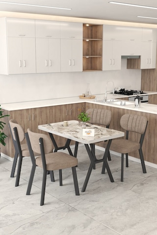 Gnr 70x110cm Sabit Efes Mutfak Masası Takımı, Yemek Masası, 4 Modern Cappucino Sandalye Cappuccino