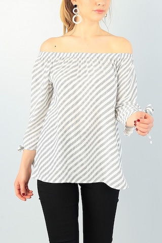 As Collection Krem Bağlamalı Kol Dokuma Kadın Bluz 001