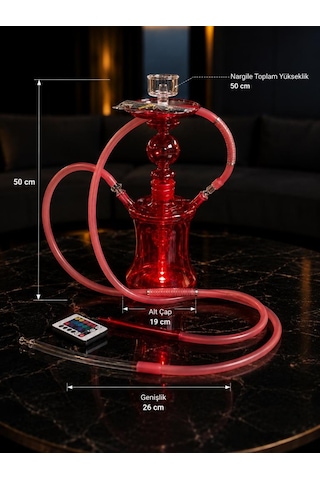 Nargile Çift Kişilik Komple Cam El İşçiliği Led Işıklı Kumandalı Özel Tasarım Nargile