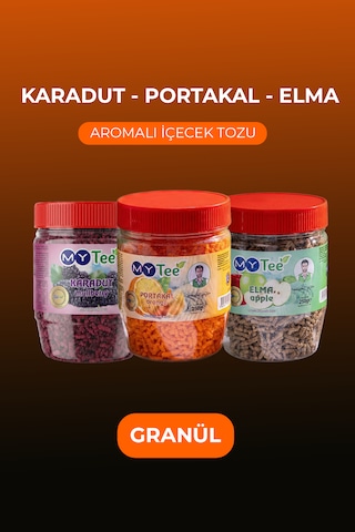 Mytee 3'lü Portakal - Karadut - Elma Aromalı Granül İçecek Tozu 3 X 250gr 750 G Mytee 3'lü Portakal - Karadut - Elma Aromalı Granül İçecek Tozu 3 X 250gr 750 G