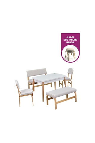 Vilinze Ege Sandalye-bank Avanos Ahşap Mdf Açılır Mutfak Masası Takımı - 70x120+30 Cmavn-70120ak-nb-pr40n-50n-ege19n-sbyz Beyaz