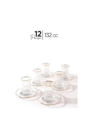 Mest Ilgın 12 Parça 6 Kişilik Yaldızlı Çay Bardağı Seti 132 Cc - Şıklığın Ve Zarafet Kesme Gold