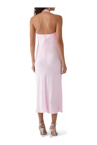 Nobody S Child Novie Halter Yaka Viskon Midi Elbise, Yazlık Şık Ve Zarif Slim Fit Model Pembe