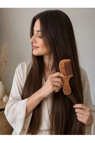 1sen Art & Beauty Kiraz Ağacı Saç Tarağı Geniş Dişli Doğal Ahşap Tarak