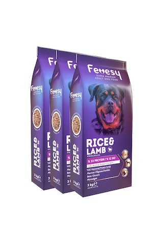 Fevesy Kuzu & Pirinçli Yetişkin Köpek Maması 3 x 3 KG