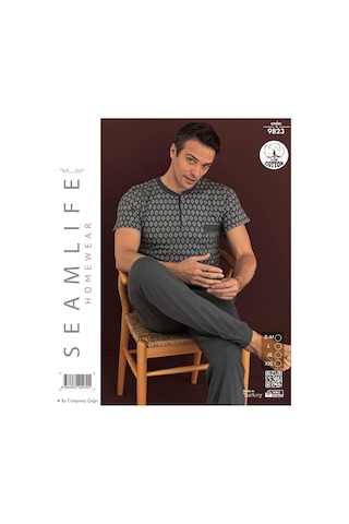Seamlife Erkek %100 Pamuk Yazlık Kısa Kollu Pijama Takımı 9823 Gri