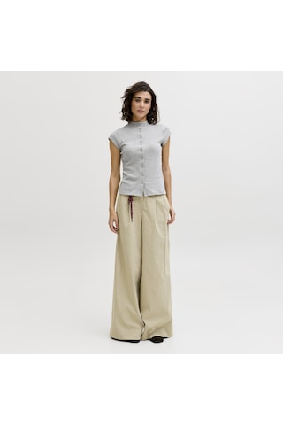 Jack & Jones Kadin Yüksek Yaka Streç Kalip Tisört - Mya - 12296437 Medium Grey Melange