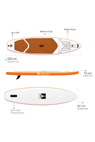 Şişme Sup Board Turuncu Stand Up Paddle Board 320 82 15 Cm