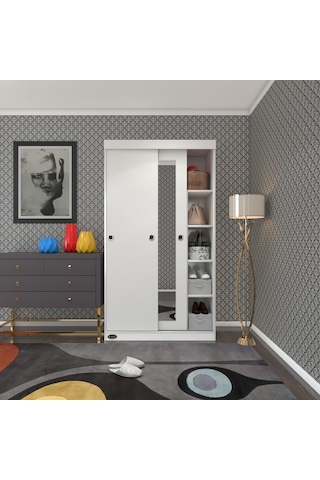 Kenzlife Gardırop Sürgülü Kapaklı Kapılı 100 Papatya Byz Aynalı Gardolap Dolap