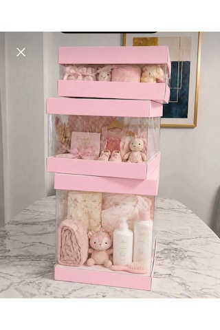 Asetat Gelin Çeyiz Bohça Kutusu Toz Pembe 3'lü Set 1 Takım Şeffaf Katlanabilir Demonte Söz Nişan Hediyelik Ölçüler Büyükboy:33 33 40cm Orta Boy: 33 33 25cm Küçük Boy: 33 33 15cm