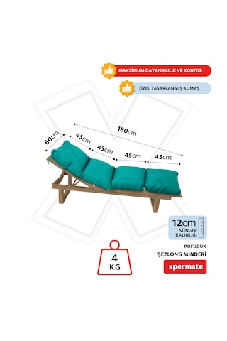 Xpermate Pofuduk Şezlong Minderi 60x180x12cm Su İtici, Turkuaz
