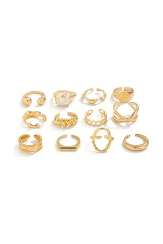Girift Vintage Umara Gold Ayarlanabilir Yüzük Seti Altın