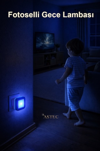 Astec Fotoselli Gece Lambası 1 Watt Tak Çalıştır Sensörlü Mavi Renk