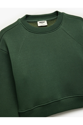 Koton Uzun Kollu Bisiklet Yaka Basic Sweatshirt Yeşil 6wkg10556ak