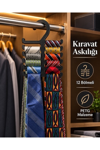 Pratik Dolap İçi Kravat Ve Aksesuar Organizeri 12 Bölmeli Siyah