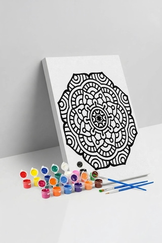 Kalın Çizgili Mandala Ahşap Boyama Seti 40x50 Cm