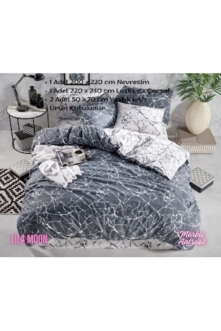 Ranforce Light Marble Antrasit Çift Kişilik Nevresim Takımı Antrasit Beyaz