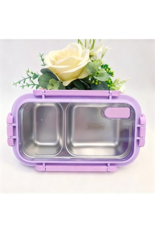 Skycity 750ml Çocuklar İçin 304 Paslanmaz Çelik Isı Saklama Yemek Kutusu, Bölmeli Kartoon Stili Öğrenci Bento Box Mor
