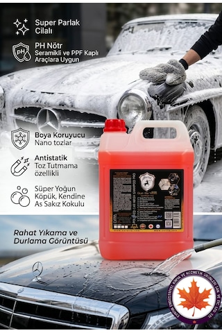 Seramik Katkılı Cilalı Oto Yıkama Şampuanı Sakız Kokulu 5kg Süper Parlak + Sünger
