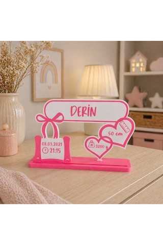 3D Tasarım Bebek Doğum Künyesi Kişiye Özel İsimli Hatıra Panosu Mavi - Pembe Hediyelik