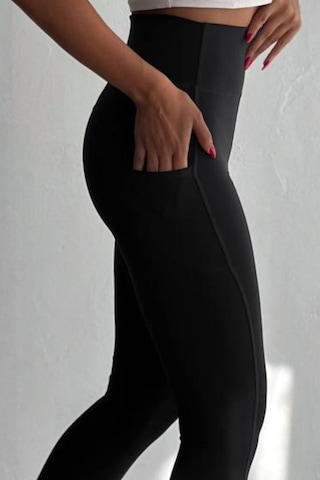 Balenbi Haute Kadın Yüksek Bel Toparlayıcı Çift Cepli Leggings Fitness Tayt 1092 Siyah