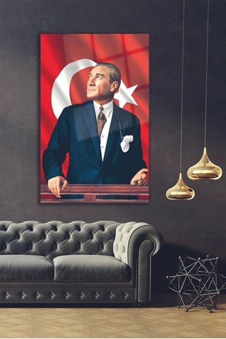Mustafa Kemal Atatürk Ve Şanlı Türk Bayrağı Cam Tablo