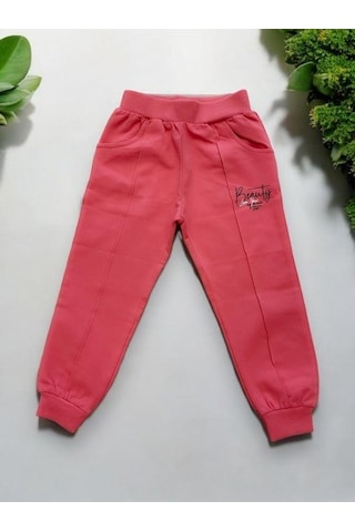 Kız Çocuk Pamuklu Beli Paçası Lastikli Eşofman Alt-15145 Pembe