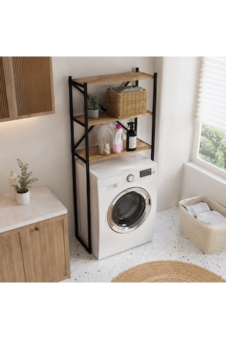 Braga Metal 3 Çamaşır Makinesi Üstü Düzenleyici Raf Beyaz Banyo Düzenleyici Dolap Siyah - Çam