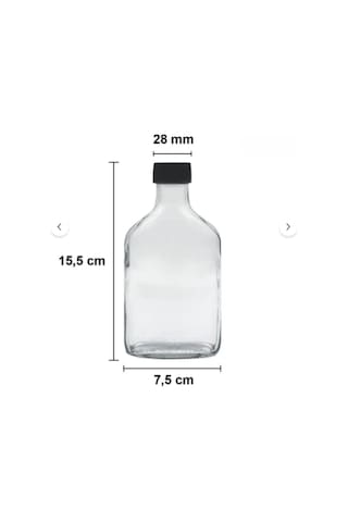 6'lı Sızdırmaz Siyah Kapaklı Cam Detoks Şişesi Cold Brew Yassı Şişe Seti - 200 Ml Şeffaf